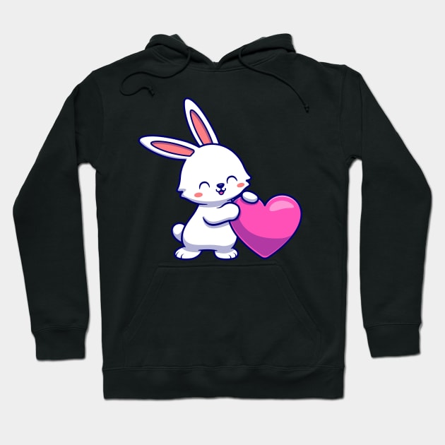 Cute Rabbit With Love Heart Cartoon Hoodie by Catalyst Labs